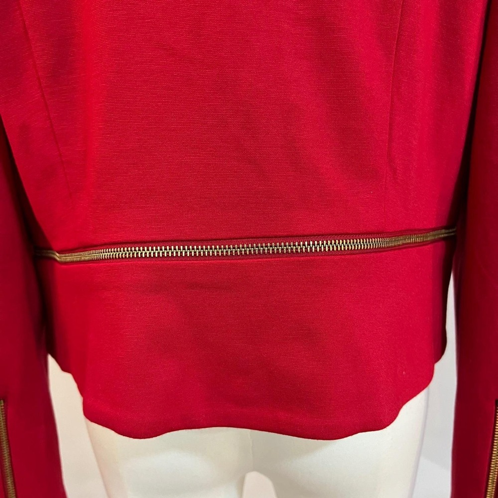 Philosophy Republic Red Cropped Blazer Gold Zip Front Jacket Structured L - Picture 6 of 9